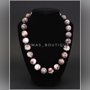 Large Round purple tone Stone necklace with unique silver tone clasp